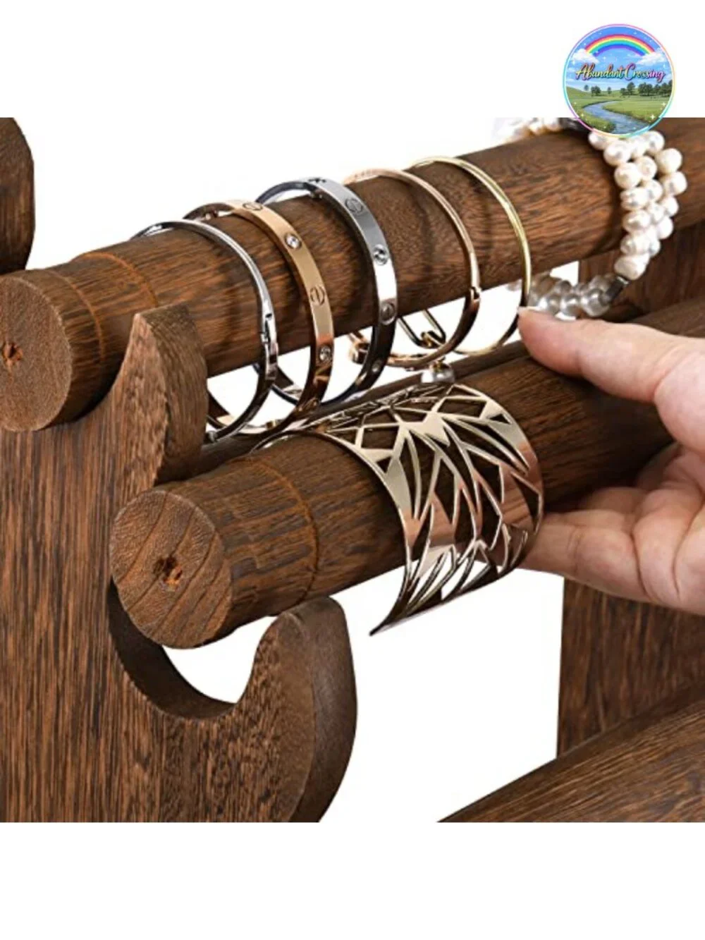 Wooden 4 Tier Jewelry Bracelet Display Stand Bangle Scrunchie Organizer